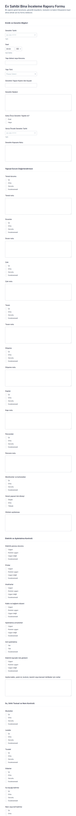 İnşaat Denetim Raporu Form Şablonu