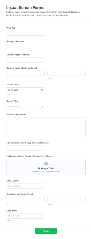 İnşaat Sunum Form Şablonu