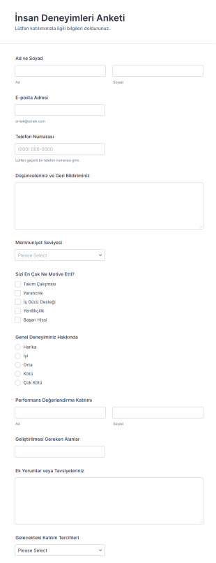 İnsan Deneyimleri Anketi Form Şablonu