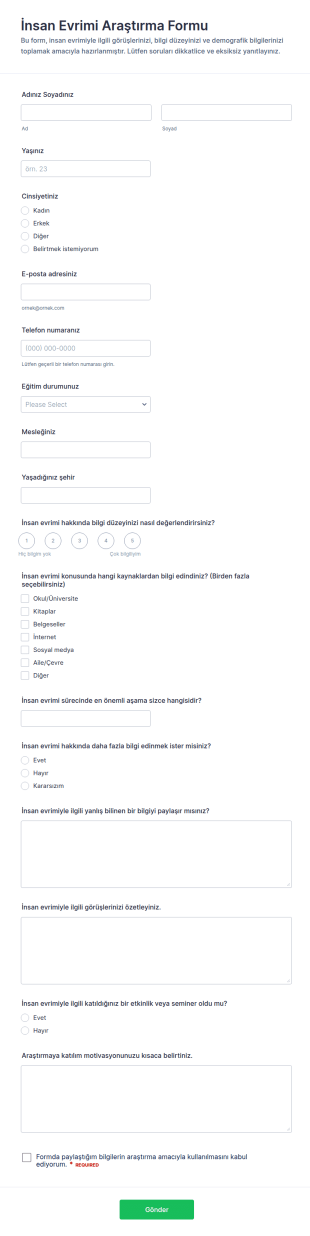 İnsan Evrimi Araştırması Form Şablonu