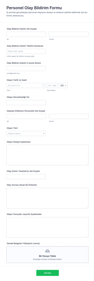 İnsan Kaynakları Olay Bildirim Formu 🎯 Form Şablonu