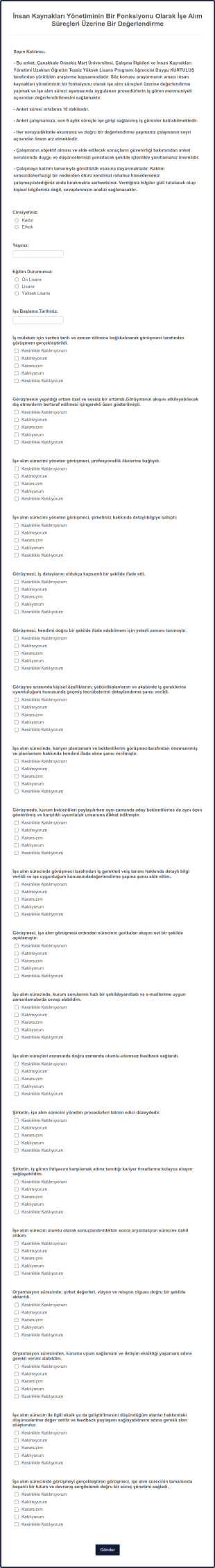 İşe Alım Süreci Değerlendirme Anketi Form Şablonu