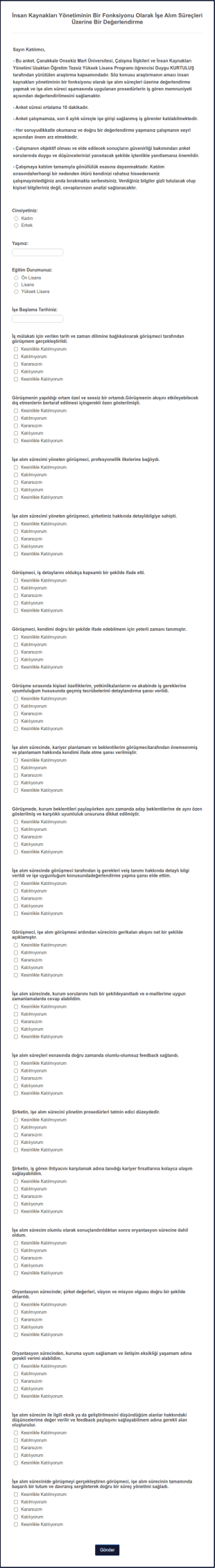 İşe Alım Süreci Değerlendirme Anketi Form Şablonu