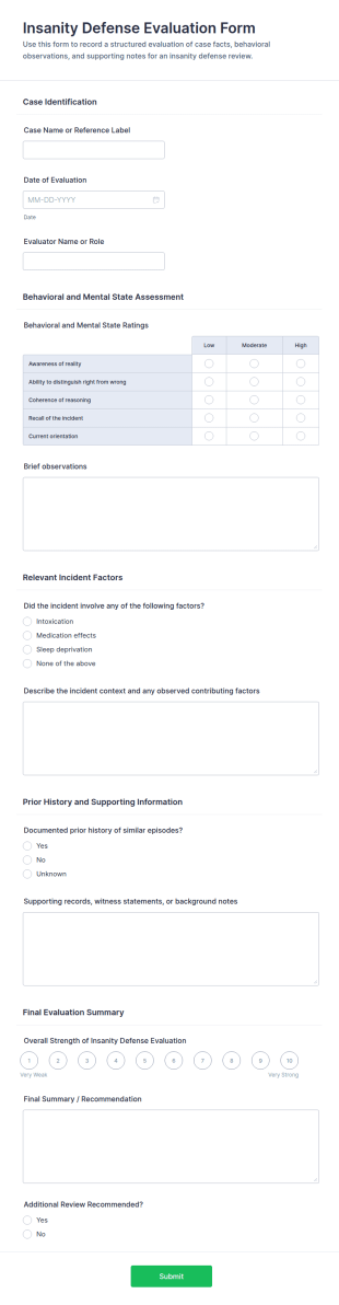Insanity Defense Evaluation Form Template