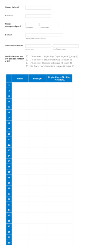 Inschrijf Formulier Schoolvoetbaltournooi Form Template