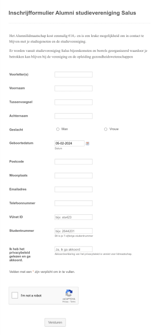 Inschrijfformulier Alumni Studievereniging Salus