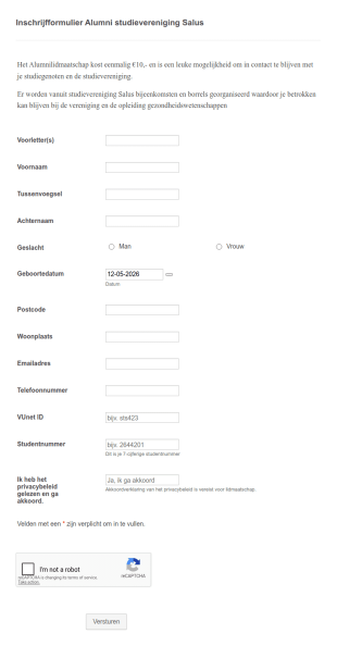 Inschrijfformulier Alumni Studievereniging Salus
