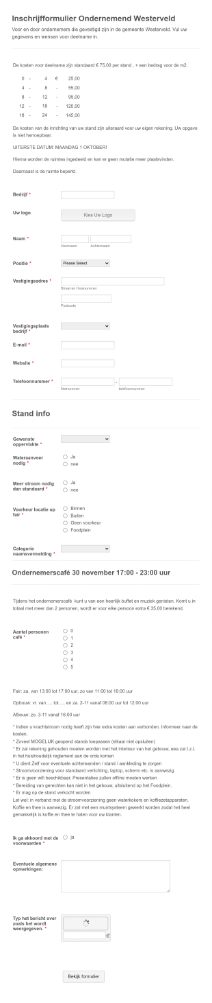 Inschrijfformulier Beurs