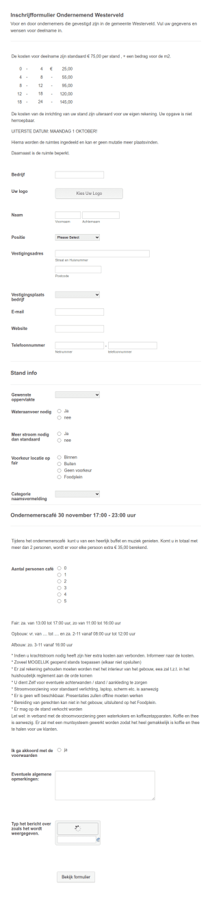 Inschrijfformulier Beurs