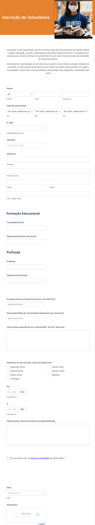 Inscrição De Voluntários Para ONGs Form Template