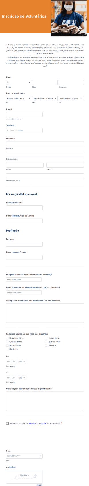 Inscrição De Voluntários Para ONGs