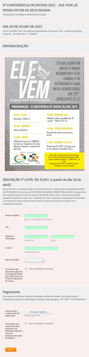 Conferência Ele Vem Form Template