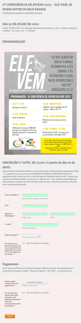 Conferência Ele Vem Form Template
