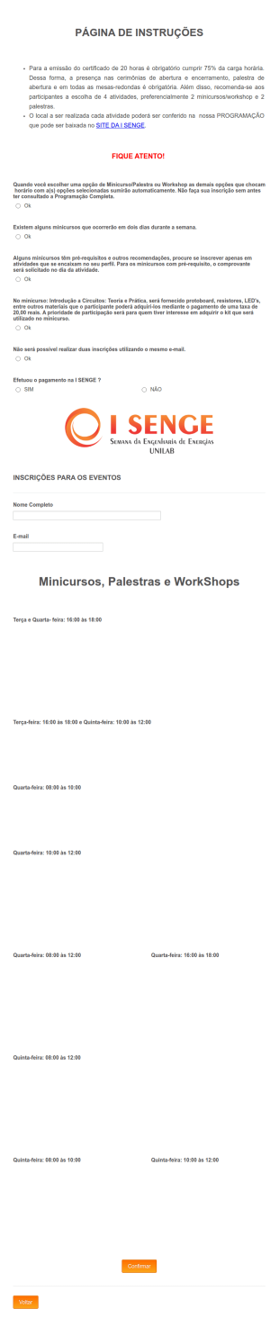 Inscrições Workshop E Eventos