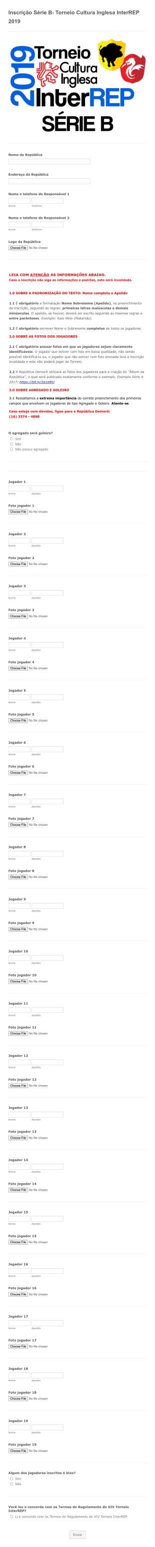 Inscrição Série B Torneio Cultura Inglesa InterREP 2019