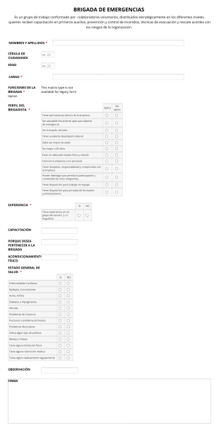 Inscripción A La Brigada De Emergencia Form Template