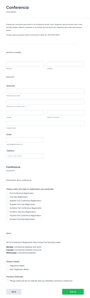 Inscripción A La Conferencia Form Template