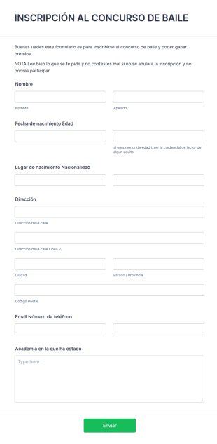 Inscripción Al Concurso De Baile