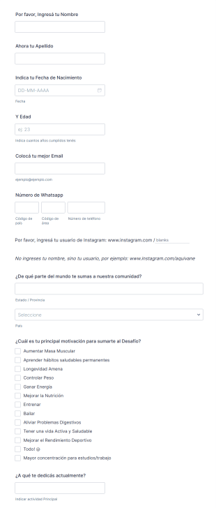 INSCRIPCIÓN AL DESAFIO 5D Form Template