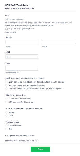 Inscripción Clases De Canto