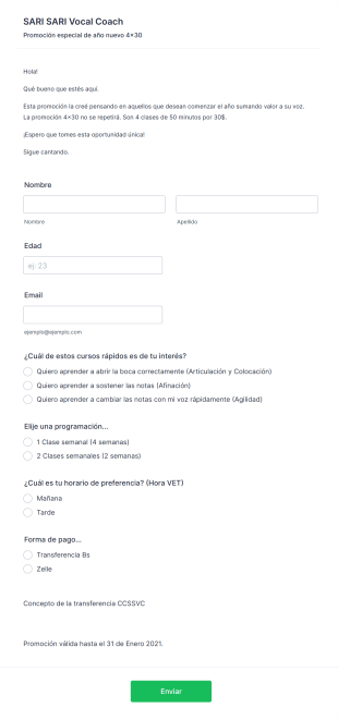Inscripción Clases De Canto