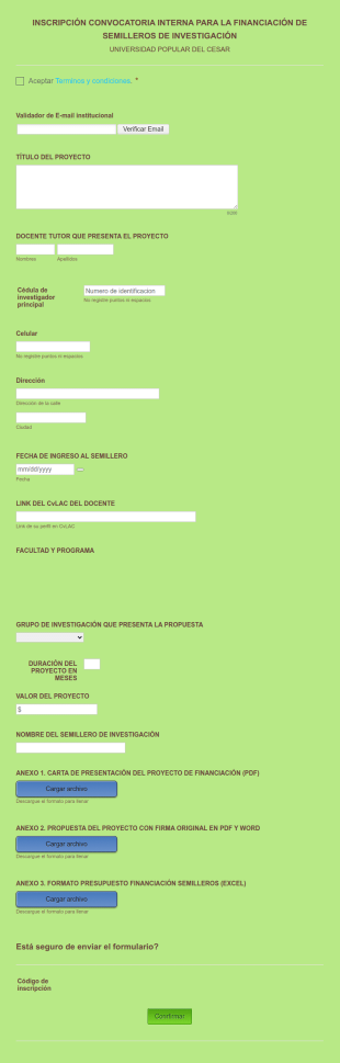 Inscripción Convocatoria Para La Financiación De Proyectos