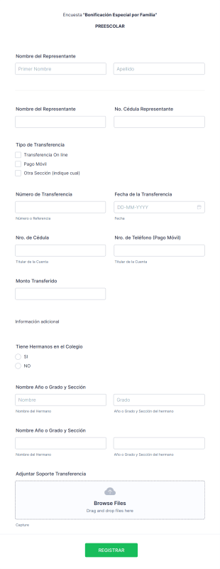 Inscripción De Estudiante Y Registro De Pago Cuota Escolar Form Template