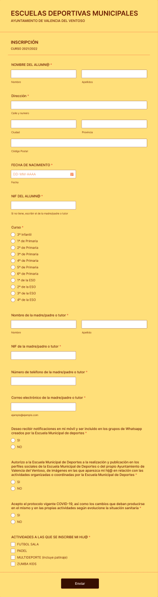 INSCRIPCIÓN DE LAS ESCUELAS DEPORTIVAS MUNICIPALES Form Template