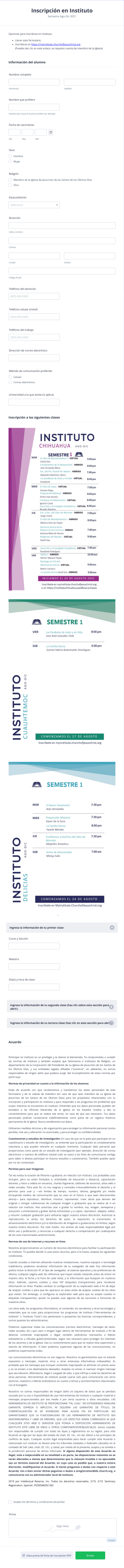 Inscripción En Instituto Form Template