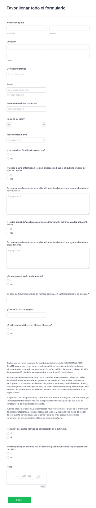 Inscripción Pico Duarte 2022 Form Template