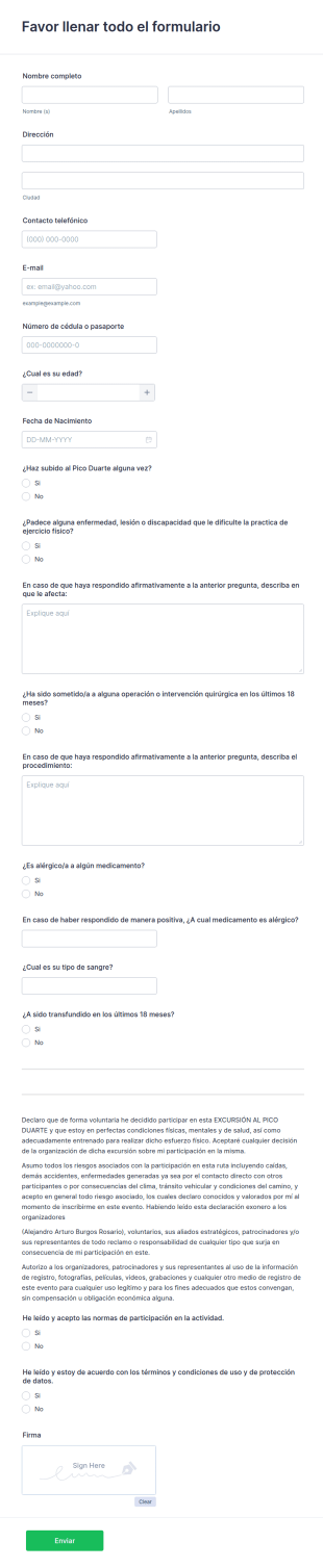 Inscripción Pico Duarte 2022