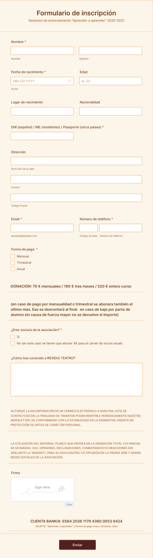 Inscripción Sesiones Entrenamiento