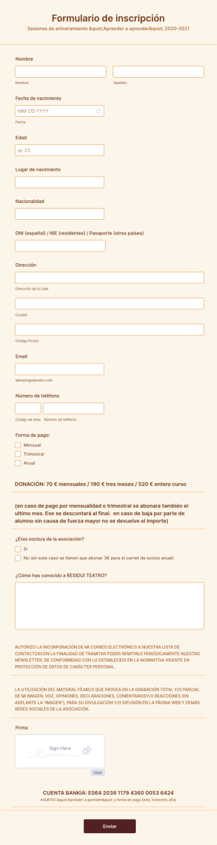 Inscripción Sesiones Entrenamiento