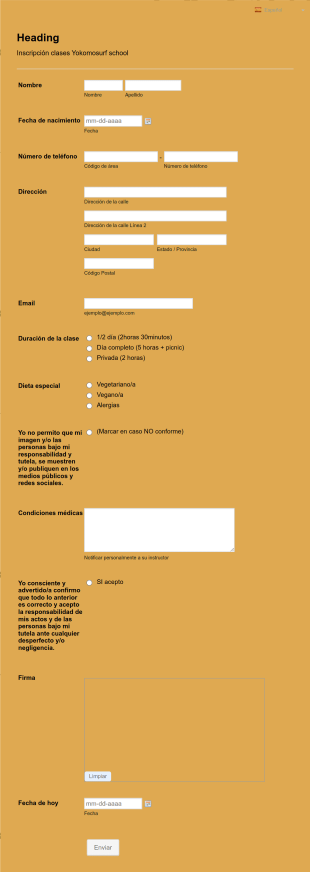 Inscripción Surf Lessons Form Template