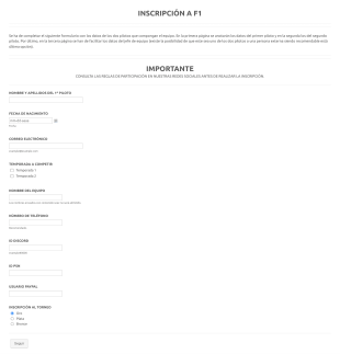 Inscripción Torneo F1