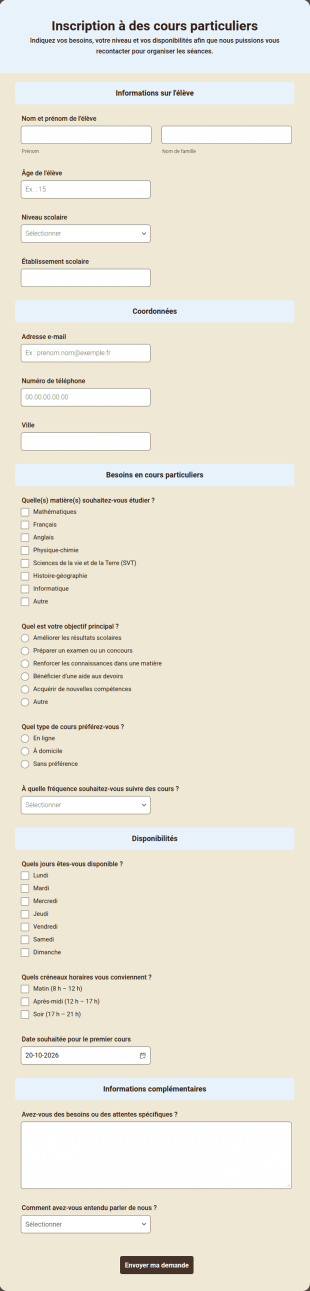 Inscription à Des Cours Particuliers