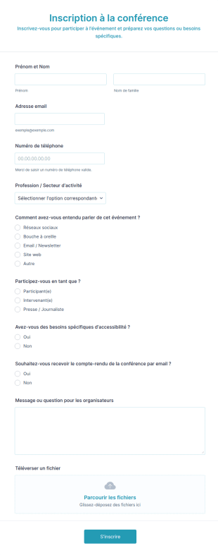 Inscription à La Conférence