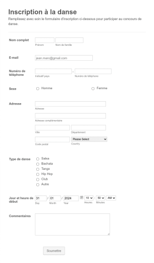 Inscription à La Danse Form Template