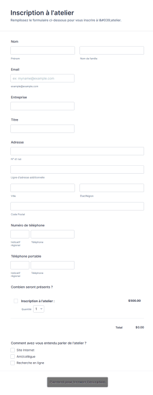 Inscription à L'atelier
