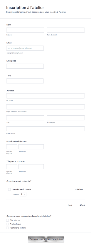 Inscription à L'atelier Form Template