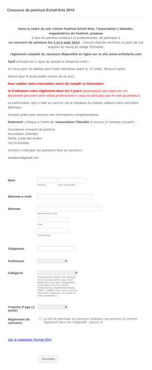 Inscription à Un Concours De Peinture