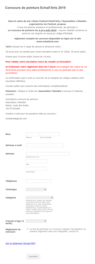 Inscription à Un Concours De Peinture