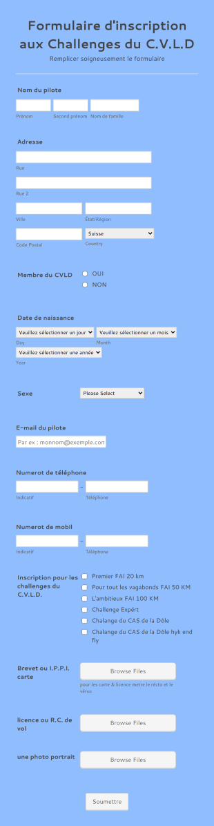 Inscription à Un Défi/challenge Sportif Form Template