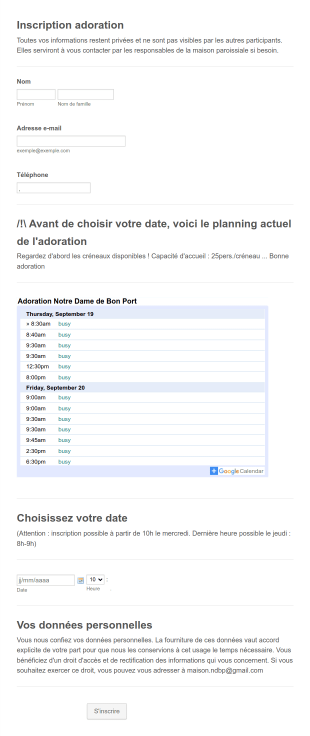 Inscription à Une Retraite D'adoration Religieuse Form Template