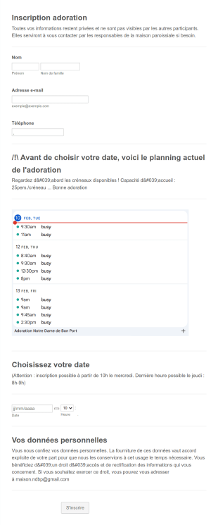 Inscription à Une Retraite D'adoration Religieuse