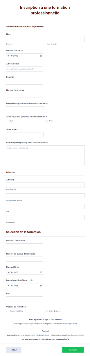 Inscription à Une Formation Professionnelle
