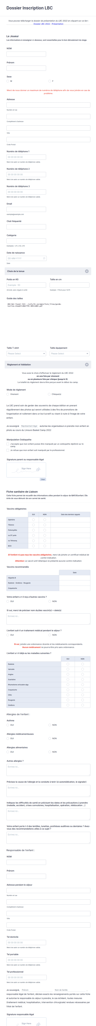 Inscription BASKET CAMP