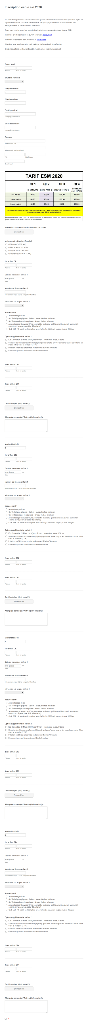 Inscription école Ski 2020