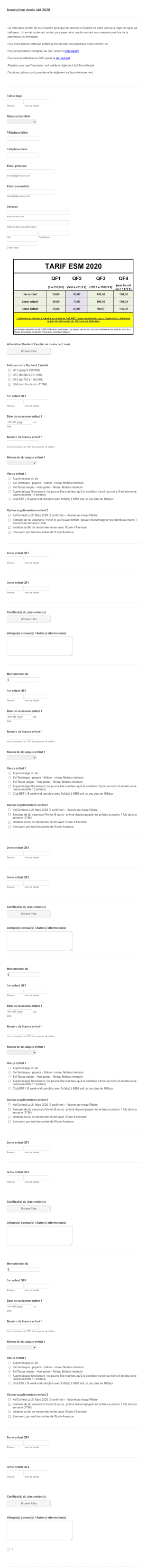 Inscription école Ski 2020