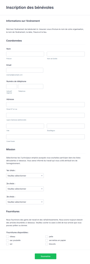 Inscription Des Bénévoles Form Template